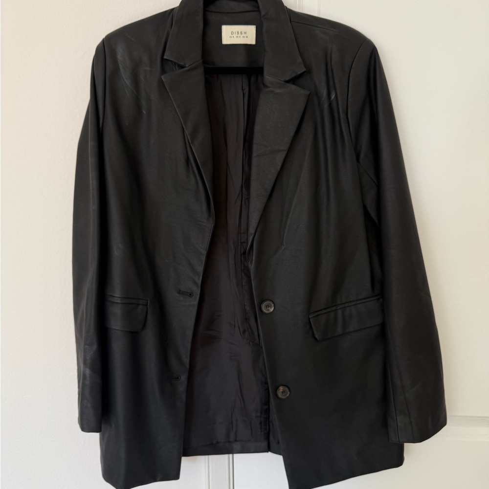 DISSH faux black leather single breasted blazer